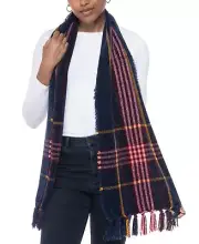 MSRP $25 Charter Club Patterned Wrap Scarf Navy Size OSFA