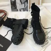 Platform Block Heel Lace Up Short Boots Black - 39