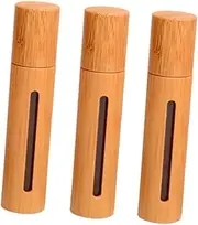 Gogogmee 3Pcs Essential Oil Roller Bottles with Bamboo Cover Refillable Transparent Window Vials for Perfumes and Aromatherapy Stainless Steel Roller Balls for Travel Use