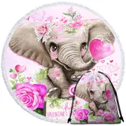 Adorable Valentines Day Elephant Kisses Round Beach Towel