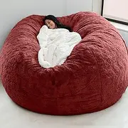 Giant Fur Bean Bag Chair for Adult Living Room Furniture Big Round Soft Fluffy Faux Fur BeanBag (No Padding) Giant Fur Bean Bag Cover for Kid's and Adults Room,Red,180cm×86cm