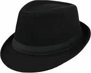 [CXQRR] Women Men Classic Felt Trilby Hat Short Brim Fedora Hat Black Manhattan Gangster Jazz Hat for Unisex, Black with wide band, 58