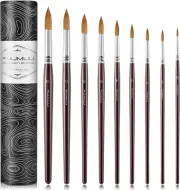 Sable Watercolor Brushes 9pcs #0,#2,#4,#6,#8,#10,#12,#14,#16, Brown-9pcs