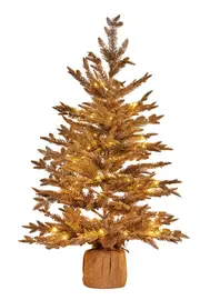 3ft Christmas Tree with Lights - Gold Fir in Hessian Base