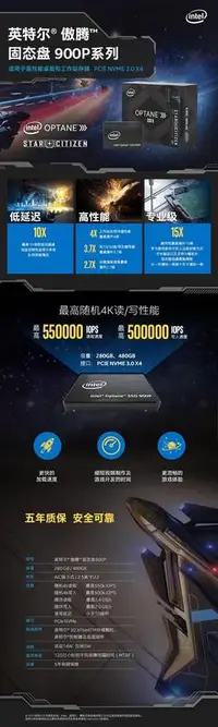 在飛比找露天拍賣優惠-限時特價 Intel/英特爾 900p 0G 480G M.