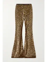 [MICHAEL KORS COLLECTION] MICHAEL KORS COLLECTION - Sequined Georgette Flared Pants - Leopard print - US0 US 0 Animal print