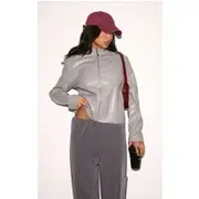 Grey PU Racer Neck Jacket, Grey