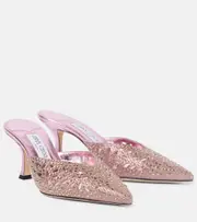 [Jimmy Choo] Jimmy Choo Solar 70 embellished laser-cut suede mules AU 10.5 pink