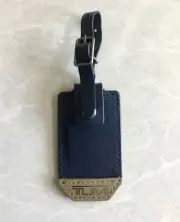 RARE TUMI Bark Blue Brown double Leather Name Tag For Tumi Luggage Bag Backpack