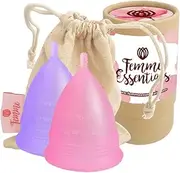 2X Femme Essentials Menstrual Cups in Pink and Purple with Cotton Pouch for Easy Storage | Super Soft Menstrual Cup | Eco Friendly Alternative to Pads and Tampons | Reusable Period Cup |