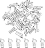 Dpaaoyer 30Pcs Mini Coffe Cup Charms Antique Silver Alloy Charms Tibetan Coffee Mug Pendants Coffee Cup Charms, Hole 1.8mm