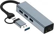 USB+Type C 2-in-1 to LAN Port(Gigabit) +HUB Hub USB C to HDMI Hub Ethernet 3*USB 3.0 SD/TF Card Reader, Compatible with USB C Laptops and Other C