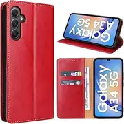 [GoshukunTech] Case for Galaxy A34 5G,for Samsung Galaxy A34 5G Wallet Cover,6.6 inch, Magnetic Wallet Case Leather Flip Folio Cover with Card Slots-Red