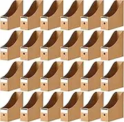 Thenshop 24 Pcs Cardboard Magazine File Holders Magazine Book Bin Box with Label Sticker Paper Organizer Storage Folder for Desk Shelves School Classroom Office Supplies(Classic,Brown)
