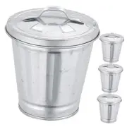4pcs Mini Desktop Trash can Set - Metal Waste Baskets with Lid for Office,