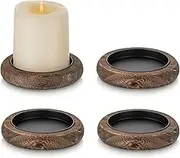Romadedi Wood Candle Holder Farmhouse Decor - Pillar Candle Holders for Table Centerpiece Small Tray Riser Set of 4 Round Wooden Plate Pedestal Stand for Coffee Table Home Living Room, Brown