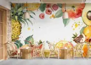 3D Pineapple Avocado Pomegranate Self-adhesive Removeable Wallpaper Wall Mural