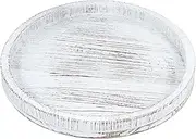 Round Wood Serving Platter - 30cm Vintage Dessert Plate, Multipurpose Candle Holder Tray for Decor, Coffee Table Tray, Perfume (Antique White)