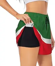 [GaxfjRu] Flag of The Chechen Republic Print Women's Running Shorts High Waisted Running Shorts Pocket Sporty Gym Elastic Short
