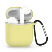 For AirPods 1st Gen Case, Silicone Protective Cover, Snap Hook, Yellow