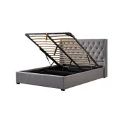 Foret Bed Frame Queen Gas Lift Storage Base Bedroom Furniture Fabric Grey Gray
