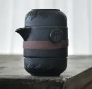 170ml Portable Chinese Ceramic Tea Set Black Teapot Two Tea Cups Gaiwan Small