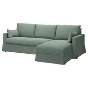 HYLTARP 3-seat sofa w chaise longue, right, Hemmesta grey-green
