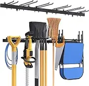 Bomclap Garage Tool Holder 46 Inch Metal Wall Hooks 6 Hooks Tool Rack Wall Tool Holder for Garages Basement Workshop Broom Rake Tool Organiser Black (46 Inches)