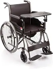 Wheelchair Folding Manual Wheelchair Lightweight Multifunctional Transport Wheelchair Commode W/Removable Tray Table Bathroom Shower Toilet Chair for Elderly Disabled Driving Trolley