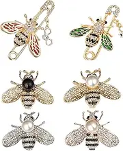 [Tichso] 6PCS honeybee bee brooch pins for women fashion set rhinestone brooches elegant personality brooch pins women's brooches, Metal, rhinestone