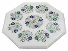 18'' white Marble Center Coffee Dining Table Top Inlay Mosaic Side antique kk1