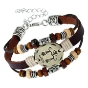 2 Pcs Vintage Twelve Constellations Bracelet Leather Couple Bracelet Beaded Multi Layer Bracelet LIBRA TYPE