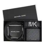 【MICHAEL KORS】滿版短夾+MK頭雙面皮帶禮盒(黑色)