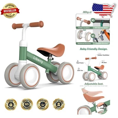 Green 4-Wheel Baby Balance Bike - Lightweight & Adjustable for Growing Toddlers