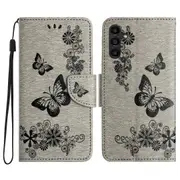 For Samsung Galaxy A36 5G Case, Embossed Butterflies PU Leather Wallet Cover, Grey