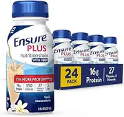 Ensure Plus Nutrition Shake with Fiber, 13g High-Quality Protein, Meal Replacement Shakes, Vanilla, 8 fl oz, 24 count