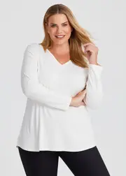 [Taking Shape] Taking Shape Natural Everyday V-neck Long Sleeve Top Size 16 in Cream, Viscose - Plus Size Women's Basics Cream