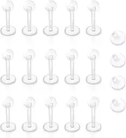 Besyvvin Clear Lip Bars Plastic Labret Studs 16G Flat Back Acrylic Helix Tragus Cartilage Earring Stud 6-12mm Piercing Retainers