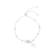 Bevilles Rose Plated Rosary Bead Bracelet in Sterling Silver