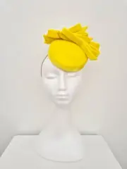 Miss Kesnett. Womens yellow velvet slanted pillbox with bows