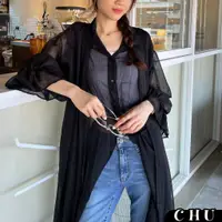 在飛比找蝦皮購物優惠-CHU FASHION 網美雪紡長罩衫 仙女兩層式 3色