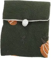 [HOUDERCO] Small Jewelry Pouch Embroidered Cotton Linen Change Purse for Coins and Makeup Stylish Travel Wallet for Organizing Sanitary Napkins Green Pumpkin Design