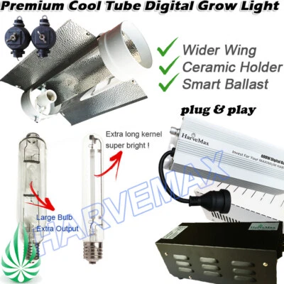 Hydroponics 600W HPS MH Grow Light Ballast Cool Tube Reflector Lighting Kit
