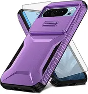[Asuwish] Phone Case for Google Pixel 9/9 Pro 5G with Tempered Glass Screen Protector and Slide Camera Cover Slim Rugged Hybrid Shockproof Protective Cell Accessories Pixel9 9Pro Nine Women Men Purple