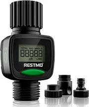 RESTMO Water Flow Meter, High Measure Accuracy, Measure Gallon/Liter Consumption and Flow Rate for Garden Hose Watering, RV Water Tank Filling, Lawn Sprinkler, Irrigation System