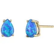 Peora 14K Yellow Gold Created Blue Opal Pear Shape Earrings for Women
