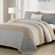 Boho Quilt Set Queen Size,Khaki and Gray Fall Bohemian Quilt Bedding