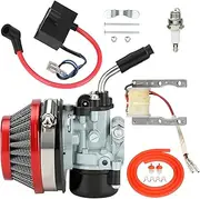Performance Motorized Bike Carburetor with CDI Ignition Coil Magneto Coil Kit Replacement for 80cc 100cc 49cc 50cc 66cc 2 Stroke Engine Motorized Bicycle Gas Motor Parts with 58mm Air Filter