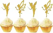 JeVenis 32pcs Gold Glitter Fairy Cupcake Toppers Angel Cake Topper Ballet Cupcake Topper for Birthday Bridal Shower Baby Shower Wedding Decoration Supplies