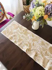 Otomi Table runner hand-embroidered beige tone on natural tone f